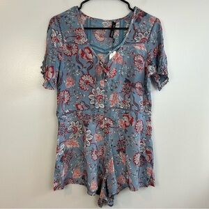NWT Gypsy 05 Floral Short Sleeve Blue & Red Lightweight Arya Romper Size Small